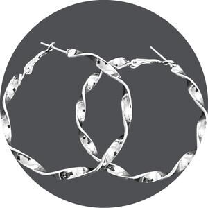 Oversized Silver-Tone Chunky Twisted Metal Hoop Earrings – 2inches Large